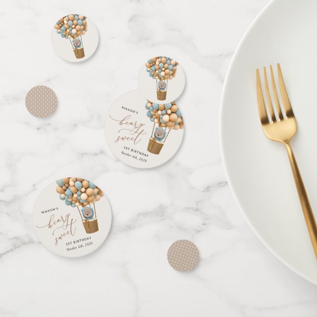 Confeti Oso lindo, globos azules, primer cumpleaños (Grupo)