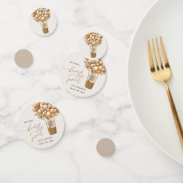 Confeti Oso lindo, globos beige, primer cumpleaños