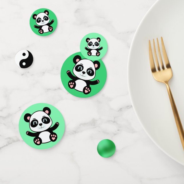 Confeti Oso panda lindo sobre verde (Grupo)