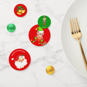 Confeti Papá Noel, duende de Navidad, Cascanueces y campan