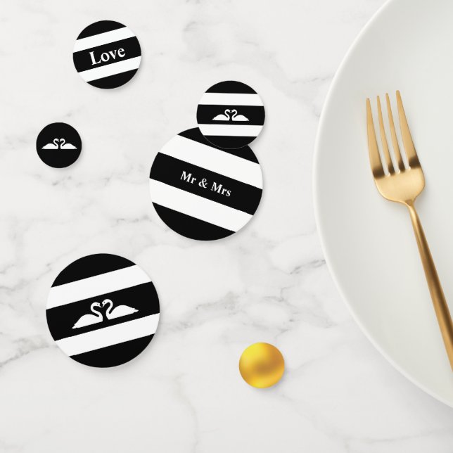 Confeti Pareja de cisnes sobre boda blanco y negro (Grupo)