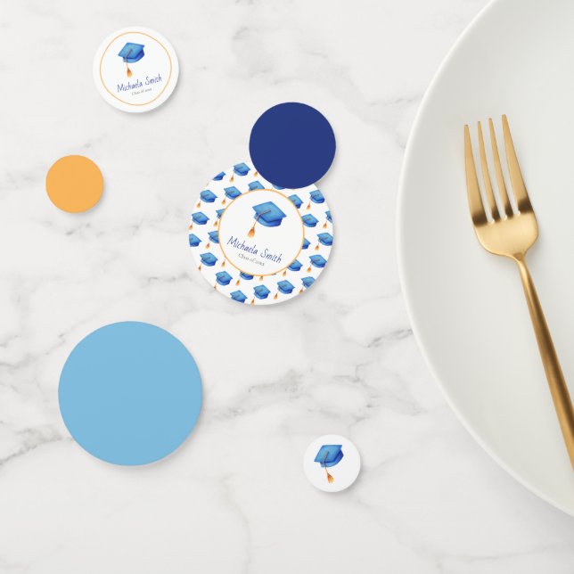 Confeti Partido de graduación azul escolar personalizado (Grupo)