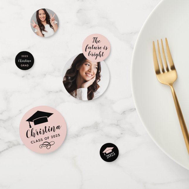 Confeti Partido de Graduación de Foto Personalizado Rosa d (Grupo)