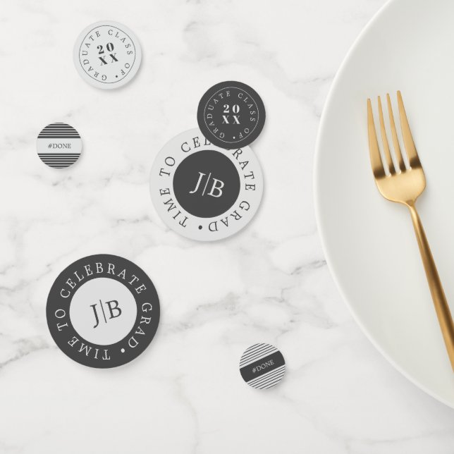 Confeti Partido de Graduación Gris Plata Monograma Moderno (Grupo)