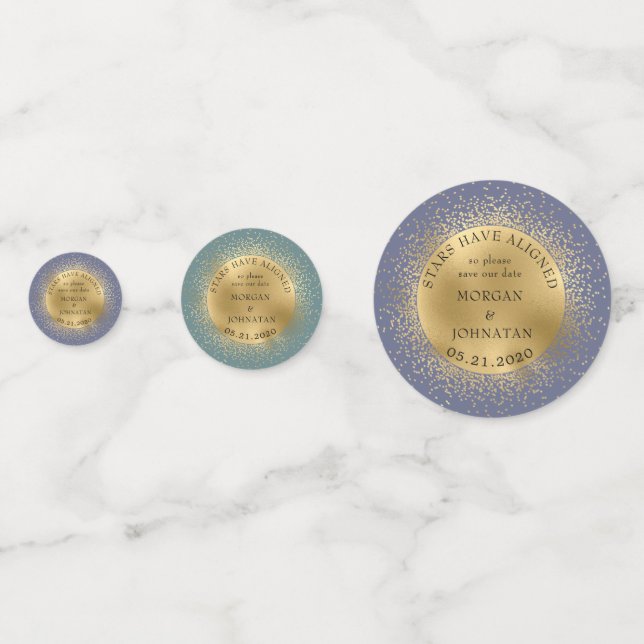 Confeti Pastel Celestial Gold Moon Save The Date (Anversos)