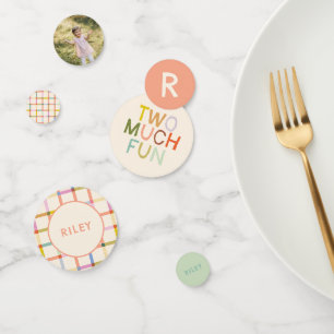 Confeti Pastel Plaid "Two Many Fun" Personalizado de cumpl