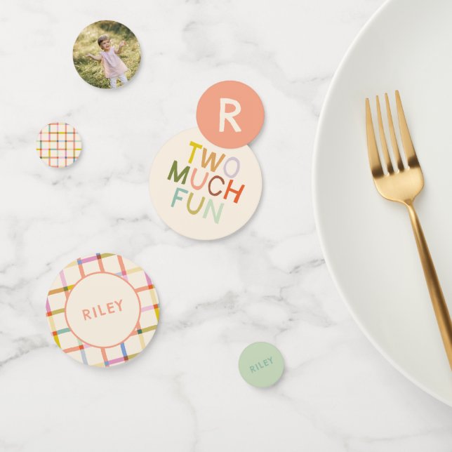 Confeti Pastel Plaid "Two Many Fun" Personalizado de cumpl (Grupo)