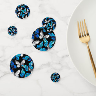 Confeti Patrón continuo oscuro con mariposas azules Morpho
