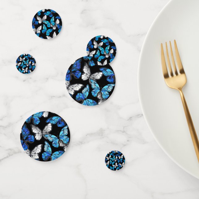 Confeti Patrón continuo oscuro con mariposas azules Morpho (Grupo)
