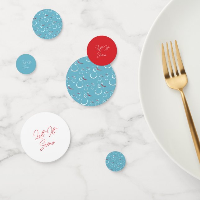 Confeti Patrón de invierno de Snowman deja que nieve cian  (Grupo)