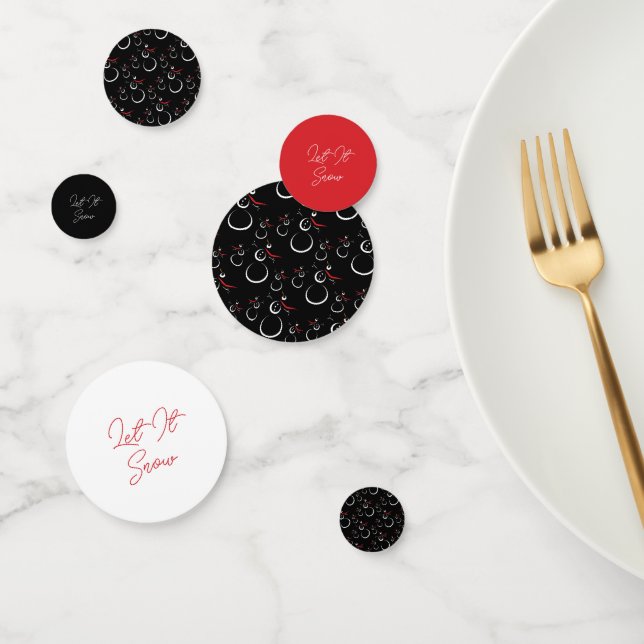 Confeti Patrón de invierno de Snowman deja que nieve negra (Grupo)