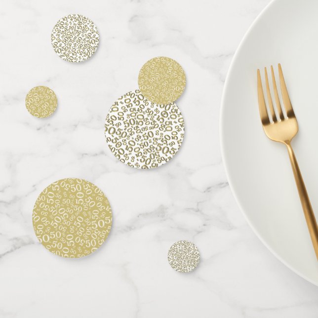 Confeti Patrón de números Guay de cumpleaños 50 Oro y Blan (Grupo)