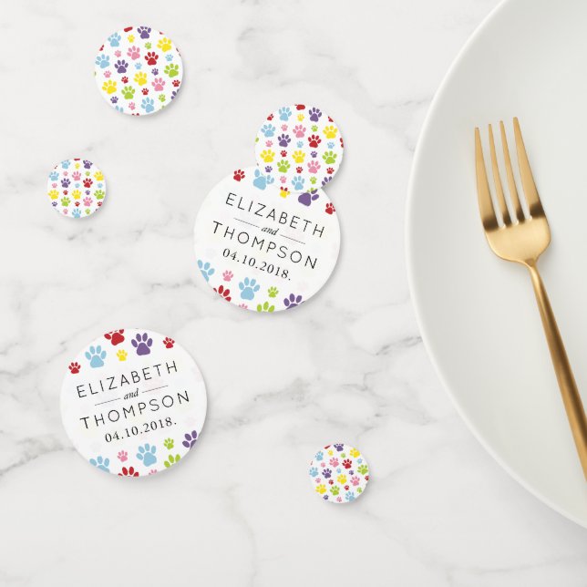 Confeti Patrón De Patas, Perros, Paws Coloridos, Boda (Grupo)