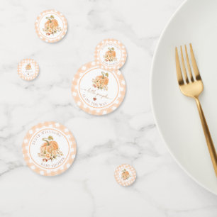 Confeti Peach Gingham Fall Un Pequeño Calabaza Está En Cam