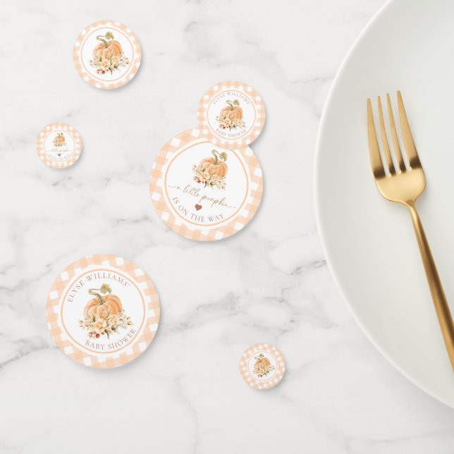 Confeti Peach Gingham Fall Un Pequeño Calabaza Está En Cam (Grupo)