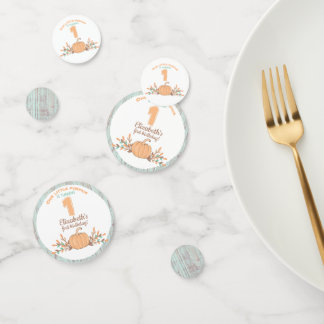 Confeti Pequeña Calabaza Cae Rústico Primer Cumpleaños