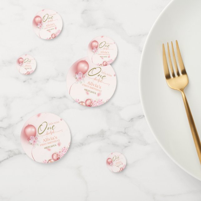 Confeti Pequeña Miss ONE, maravillosa floral rosa, primer  (Grupo)