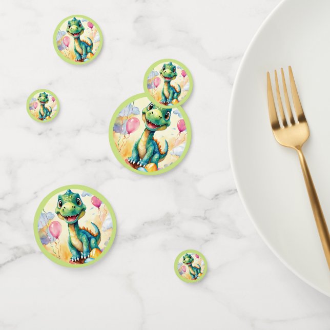 Confeti Pequeño dinosaurio lindo con muchos globos de colo (Grupo)