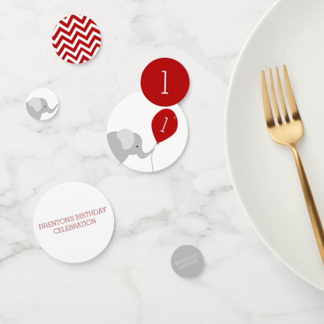 Confeti Pequeño elefante con cumpleaños en globo (Grupo)