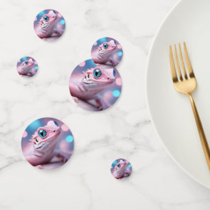 Confeti Pequeño lagartito rosado con ojos azules grandes