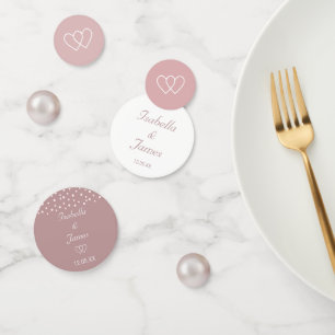 Confeti Perlas chic y corazones en boda de rosa polvorient
