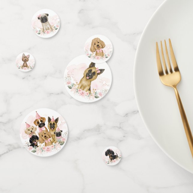 Confeti Perros de porcino con flores rosadas de Rubor Fies (Grupo)