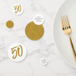 Confeti personalizado blanco y dorado por 50 años