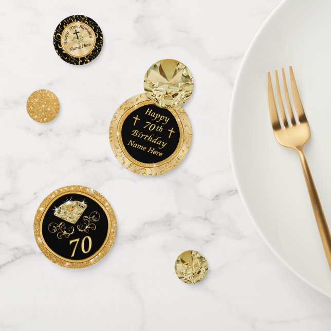Confeti Personalizado cristiana de oro negro 70 cumpleaños (Grupo)