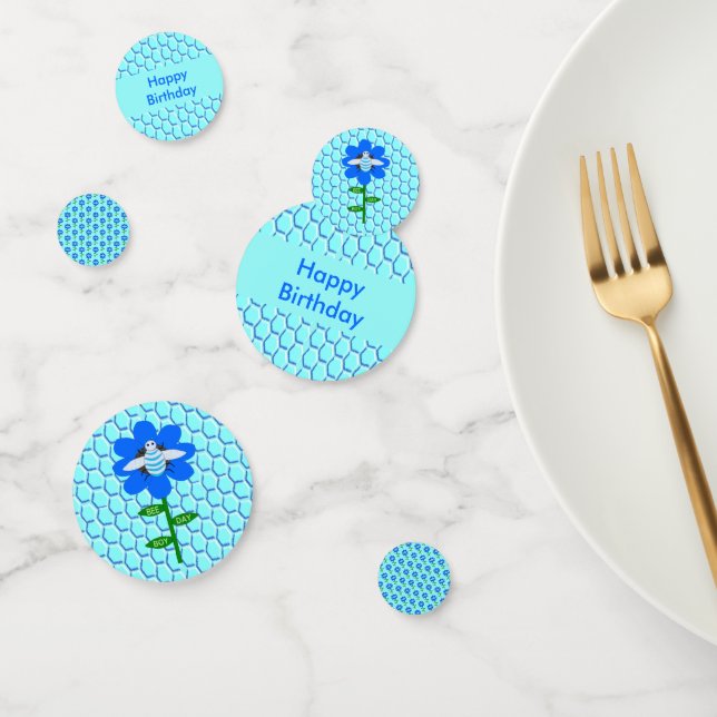 Confeti Personalizado de cumpleaños azul de Happy Bee Day  (Grupo)