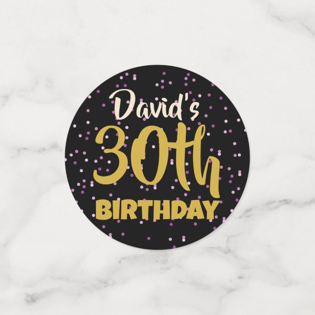 Confeti Personalizado de Cumpleaños Dorado y Negro (Anverso pequeño)
