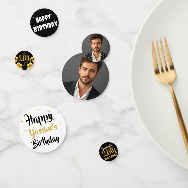 Confeti personalizado de cumpleaños en oro y negro (Grupo)