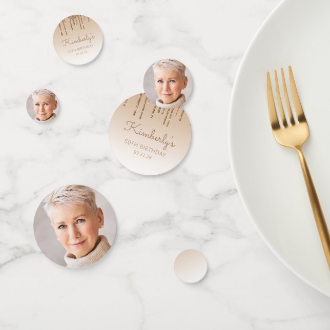 Confeti Personalizado Foto Purpurina de oro Drip 50 cumple (Grupo)