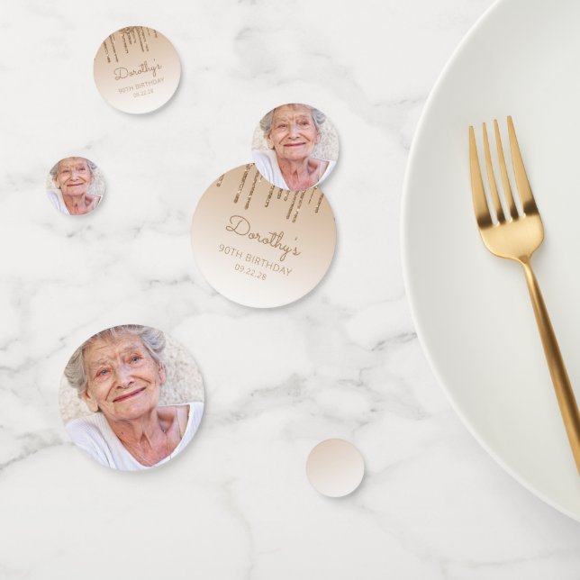 Confeti Personalizado Foto Purpurina de oro Drip 90 cumple (Grupo)