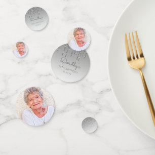 Confeti Personalizado Foto Purpurina Plata Drip 90 cumplea