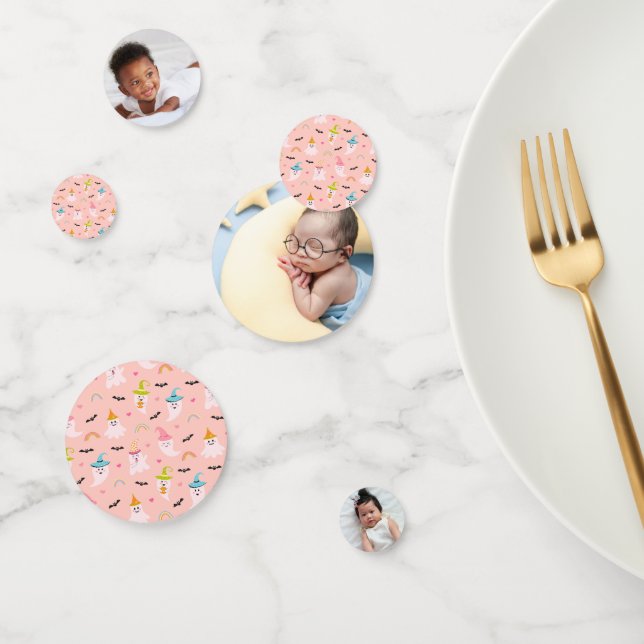 Confeti Personalizado rosado de Halloween 3 fotos Patrón d (Grupo)