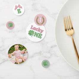 Confeti Pink Bow Horseshoe Clover Lucky One Birthday