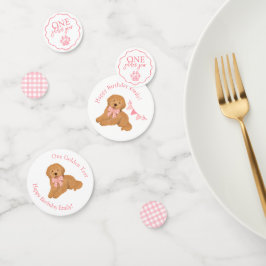 Confeti Pink Gingham One Golden Year Puppy Birthday Table