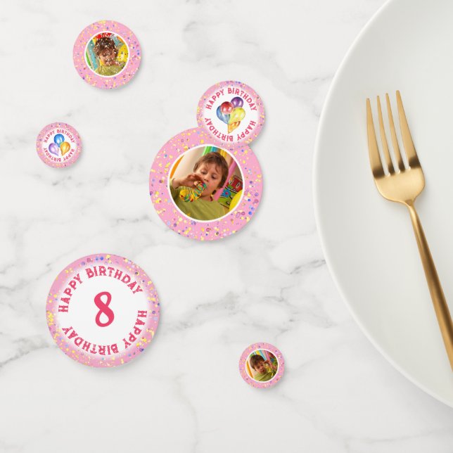 Confeti Pink Personalized Birday Photo Disks Watercolor (Grupo)