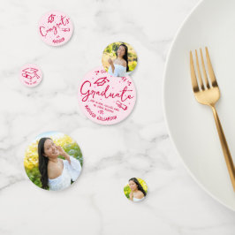 Confeti Pink Red Hand Drawn Doodles Graduation 3 Photo Fun
