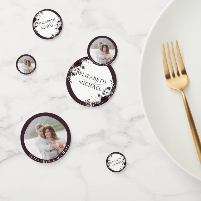 Confeti Plum Purple Mauve Floral Watercolor Script Boda (Grupo)