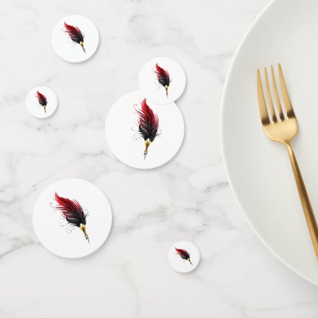 Confeti Pluma de plumas rojas con nido de oro (Grupo)