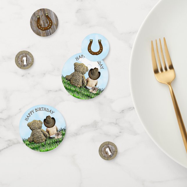 Confeti Primer cumpleaños de Cowboy y Teddy Bear Personali (Grupo)