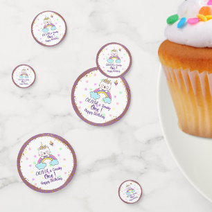 Confeti Primer cumpleaños del gato unicornio Rainbow Golde