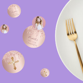 Confeti Primera foto del purpurina de oro de la comunión s