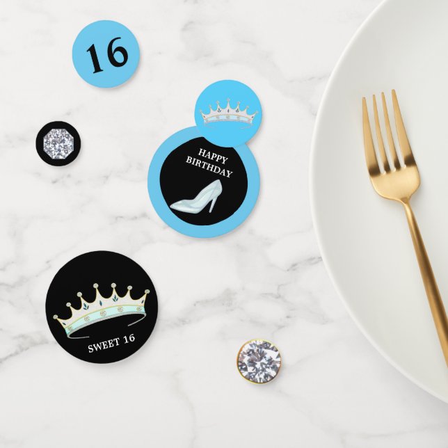 Confeti Princesa 16 Aniversario del azul turquesa y negro (Grupo)