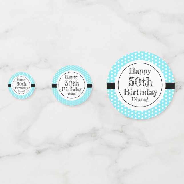 Confeti Puntos De Polka De 50 Años Azul Y Blanco (Reversos)