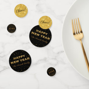 Confeti Purpurina de cheurón de oro con letras 3D Feliz Añ