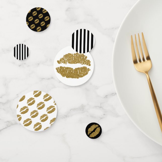 Confeti Purpurina de oro levanta lápiz labial besa Fiesta  (Grupo)