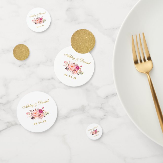 Confeti Purpurina dorado Boda floral rosa acuarela (Grupo)