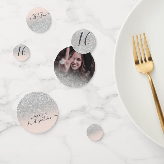 Confeti Purpurina plateado foto rosa oscuro dulce 16 (Grupo)